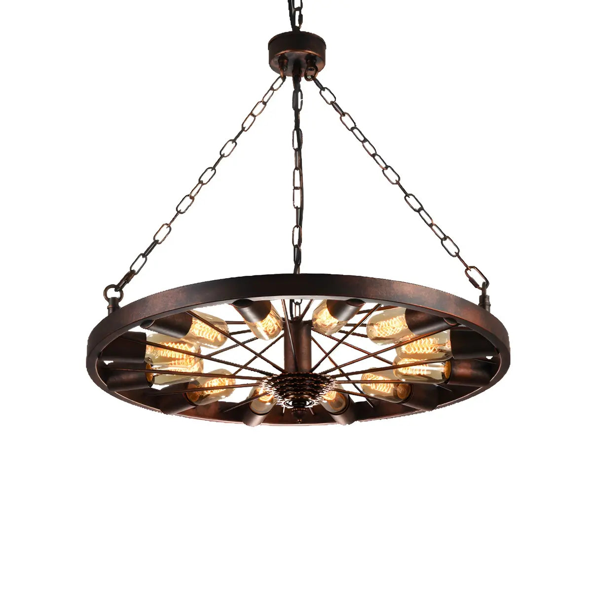 Wagon Wheel Metal Rust Medium Edison Bulb Chandelier Image - 3