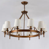 Wagon Wheel Metal White Fabric Chandelier Adjustable Height Image - 12