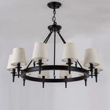 Wagon Wheel Metal White Fabric Chandelier Adjustable Height Image - 14