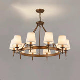 Wagon Wheel Metal White Fabric Chandelier Adjustable Height Image - 15