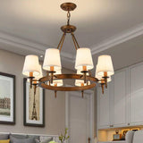 Wagon Wheel Metal White Fabric Chandelier Adjustable Height Image - 19