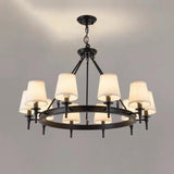 Wagon Wheel Metal White Fabric Chandelier Adjustable Height Image - 7