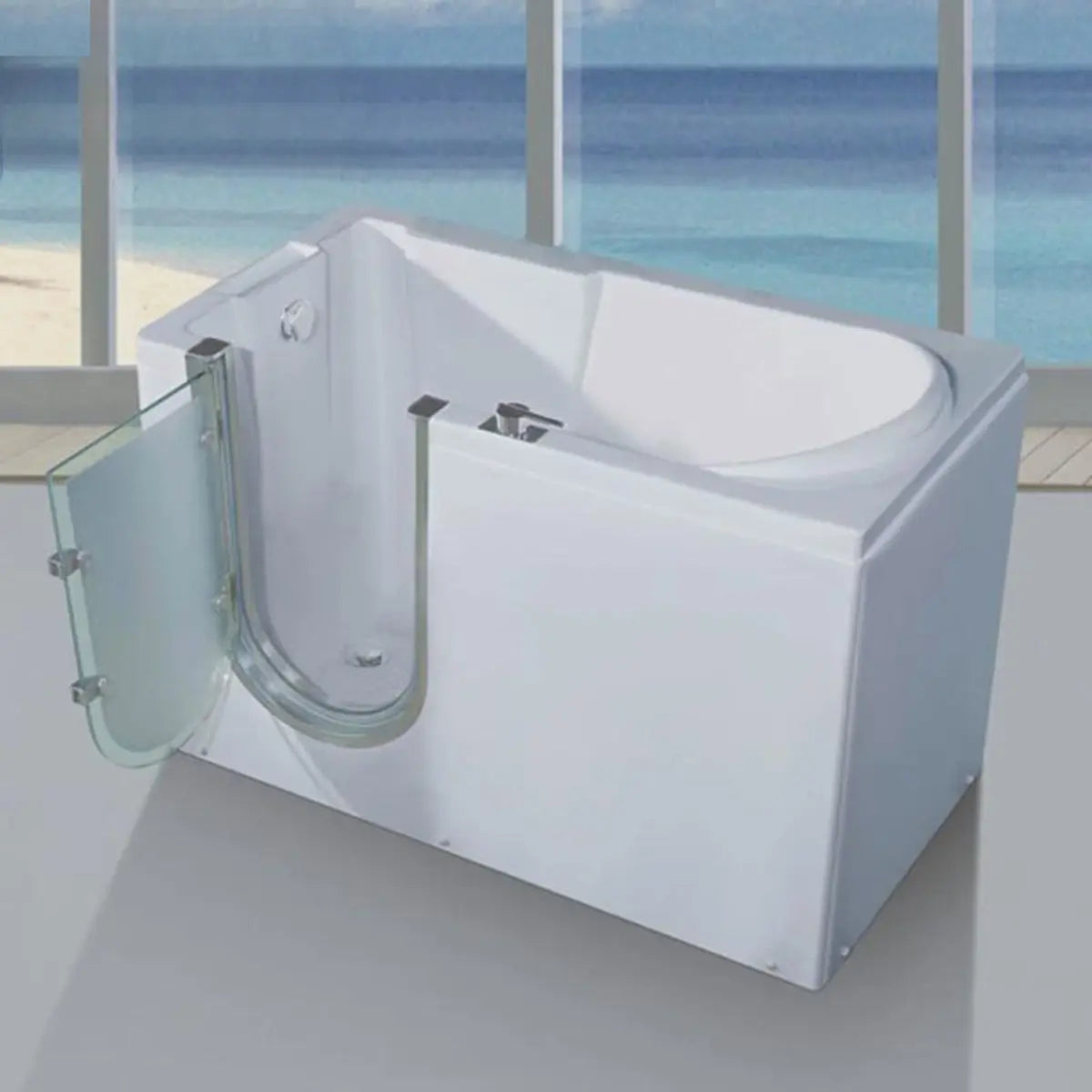 Walk-in Rectangle Acrylic White Compact Soaking Bathtub Image - 11