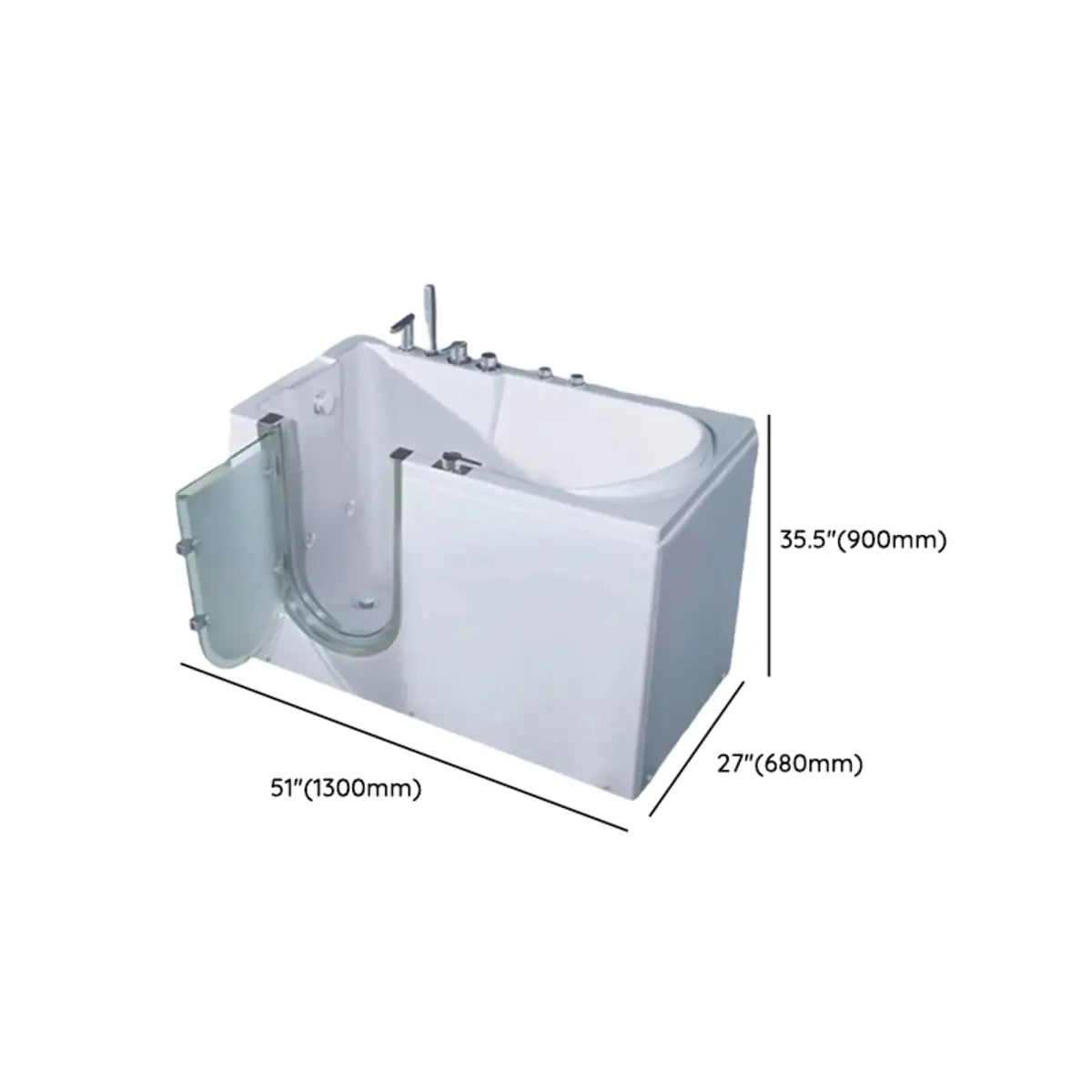 Walk-in Rectangle Acrylic White Compact Soaking Bathtub Image - 21