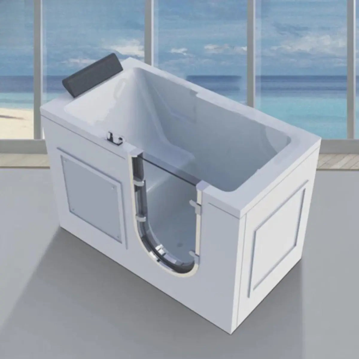 Walk-in Rectangle Acrylic White Compact Soaking Bathtub Image - 3