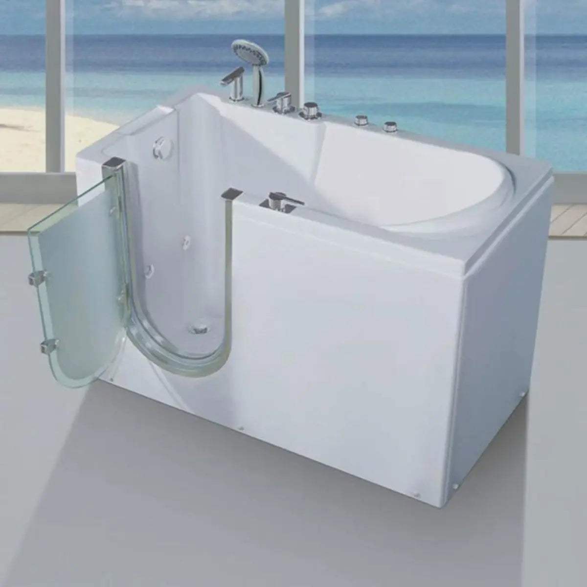 Walk-in Rectangle Acrylic White Compact Soaking Bathtub Image - 4