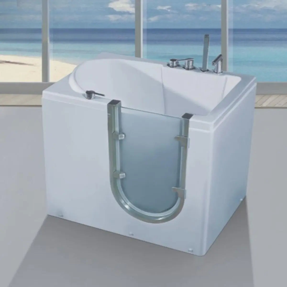 Walk-in Rectangle Acrylic White Compact Soaking Bathtub Image - 5