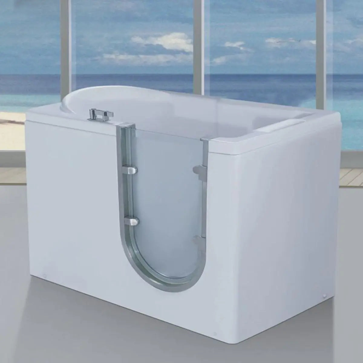 Walk-in Rectangle Acrylic White Compact Soaking Bathtub Image - 7