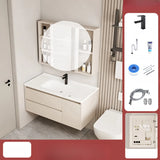 Wall Mounted Cream Sink Wood Bathroom Vanity Cabinet Image - 18