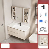 Wall Mounted Cream Sink Wood Bathroom Vanity Cabinet Image - 19