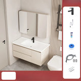 Wall Mounted Cream Sink Wood Bathroom Vanity Cabinet Image - 21