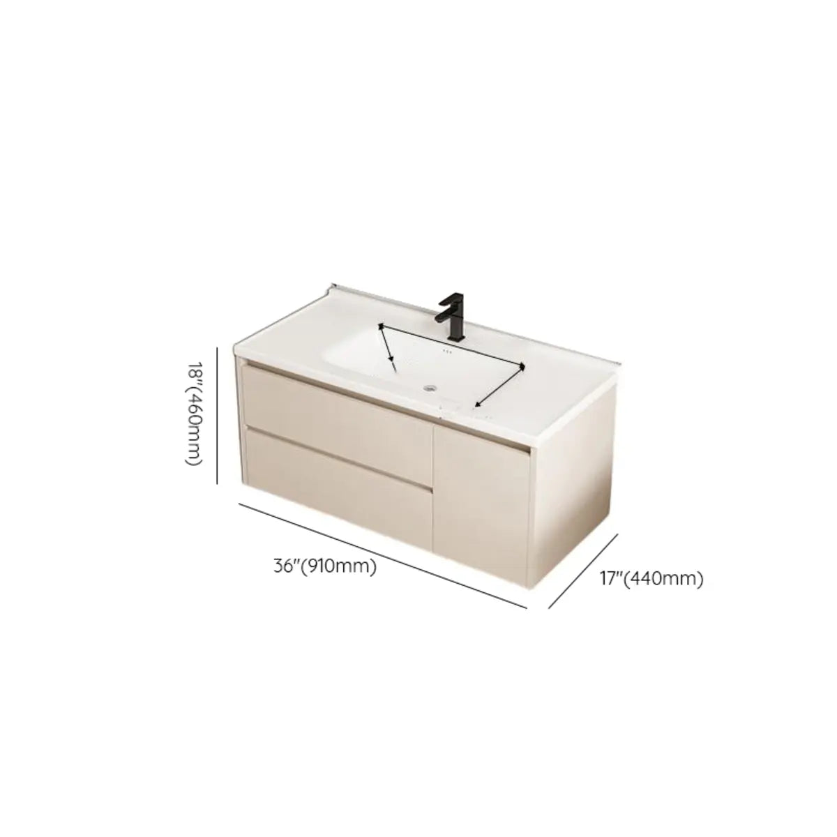 Wall Mounted Cream Sink Wood Bathroom Vanity Cabinet Image - 25