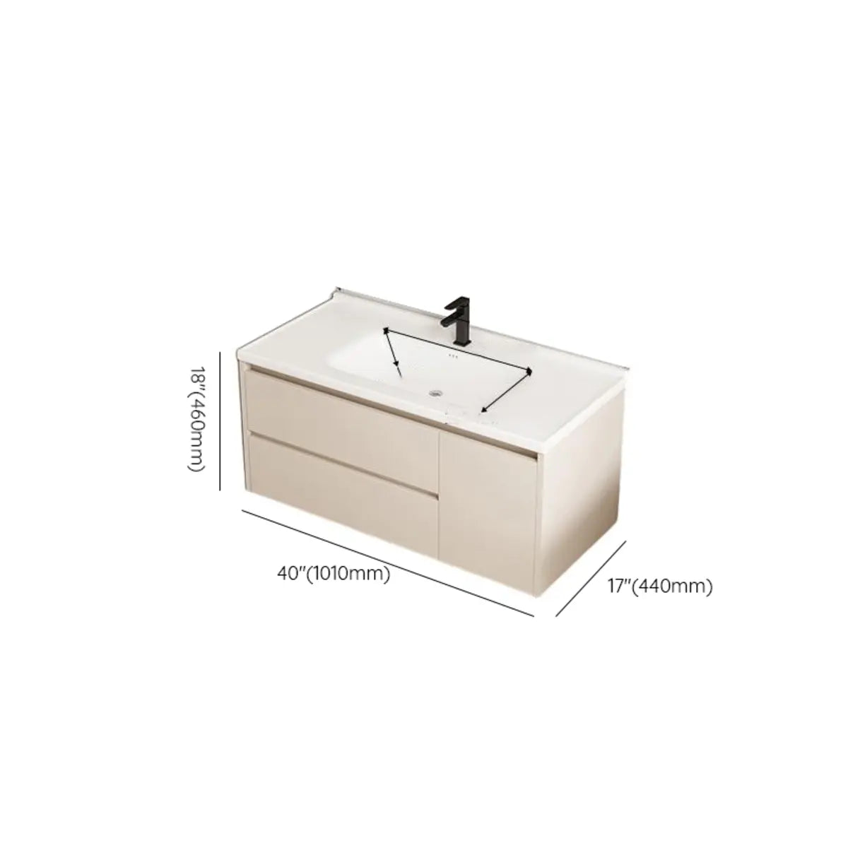 Wall Mounted Cream Sink Wood Bathroom Vanity Cabinet Image - 26