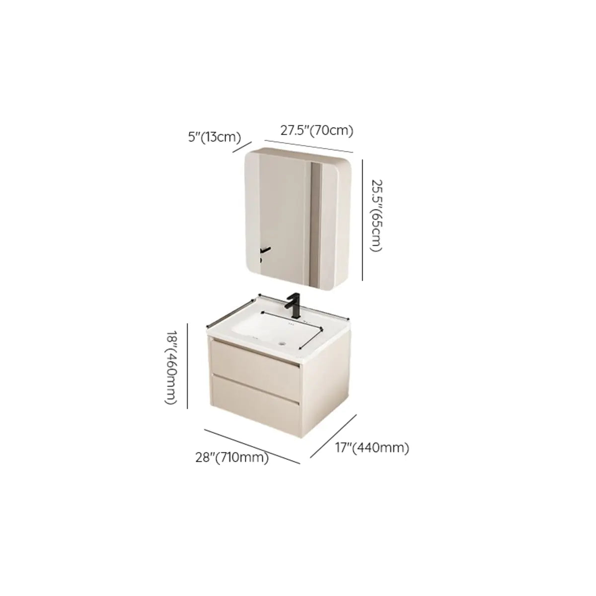 Wall Mounted Cream Sink Wood Bathroom Vanity Cabinet Image - 37