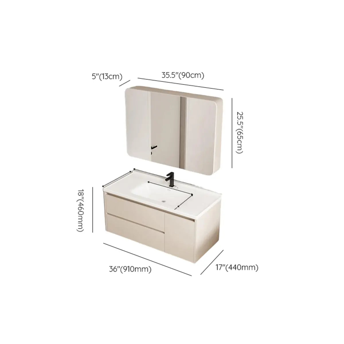 Wall Mounted Cream Sink Wood Bathroom Vanity Cabinet Image - 39