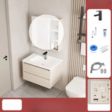 Wall Mounted Cream Sink Wood Bathroom Vanity Cabinet Image - 7