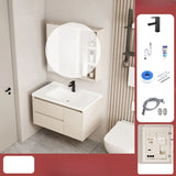 Wall Mounted Cream Sink Wood Bathroom Vanity Cabinet Image - 14