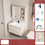 Wall Mounted Cream Sink Wood Bathroom Vanity Cabinet Image - 15