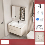 Wall Mounted Cream Sink Wood Bathroom Vanity Cabinet Image - 16