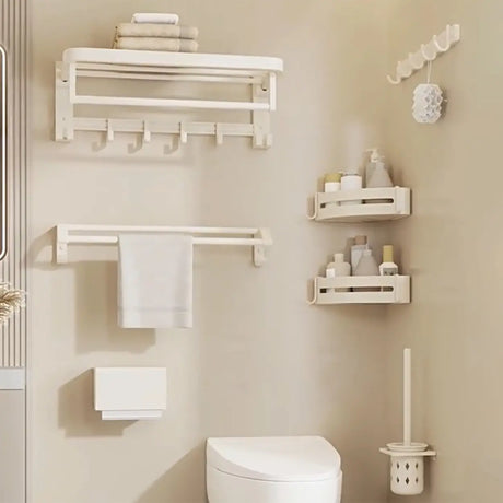 Wall-Mounted Metal White Shelf Bathroom Hardware Set Image - 1