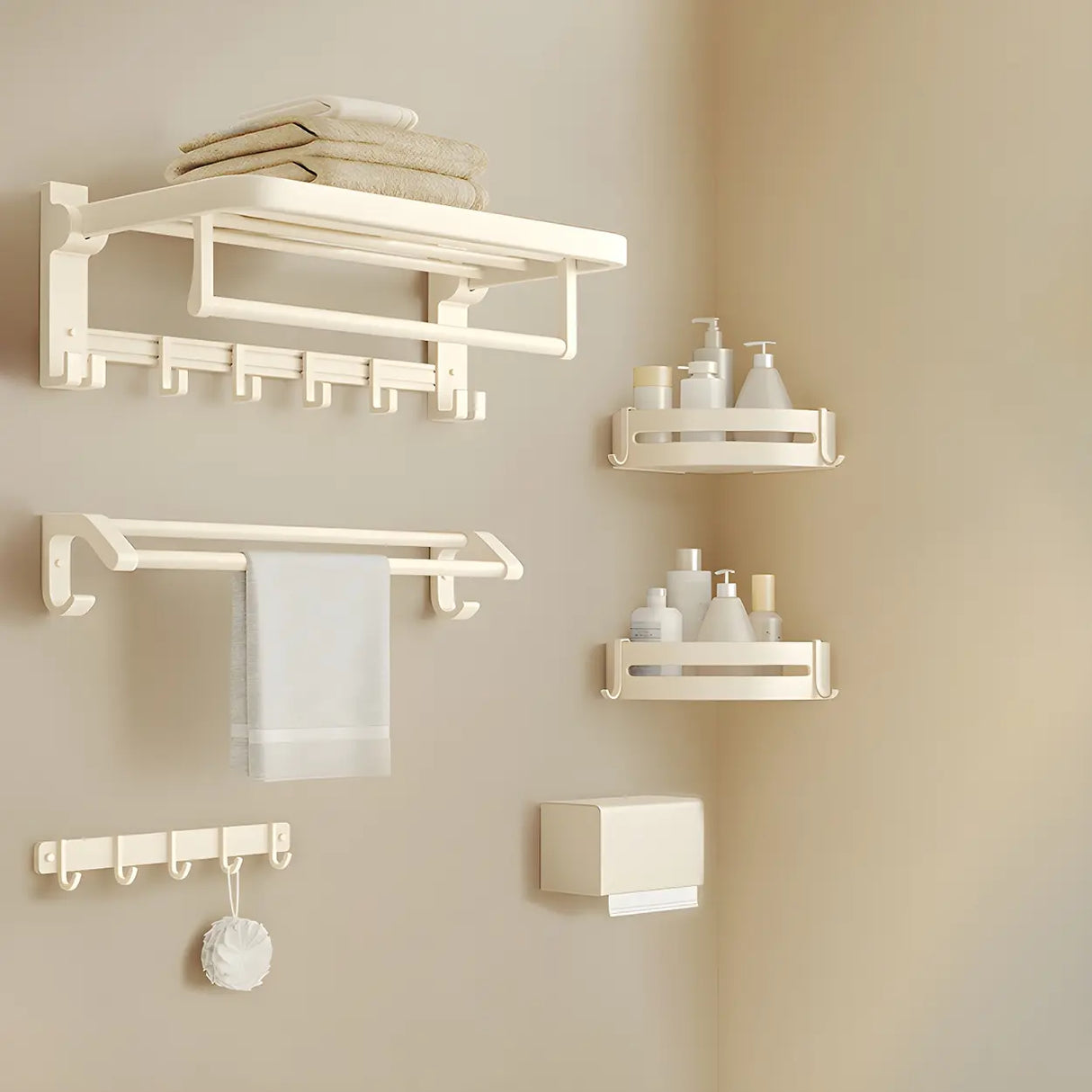 Wall-Mounted Metal White Shelf Bathroom Hardware Set Image - 11