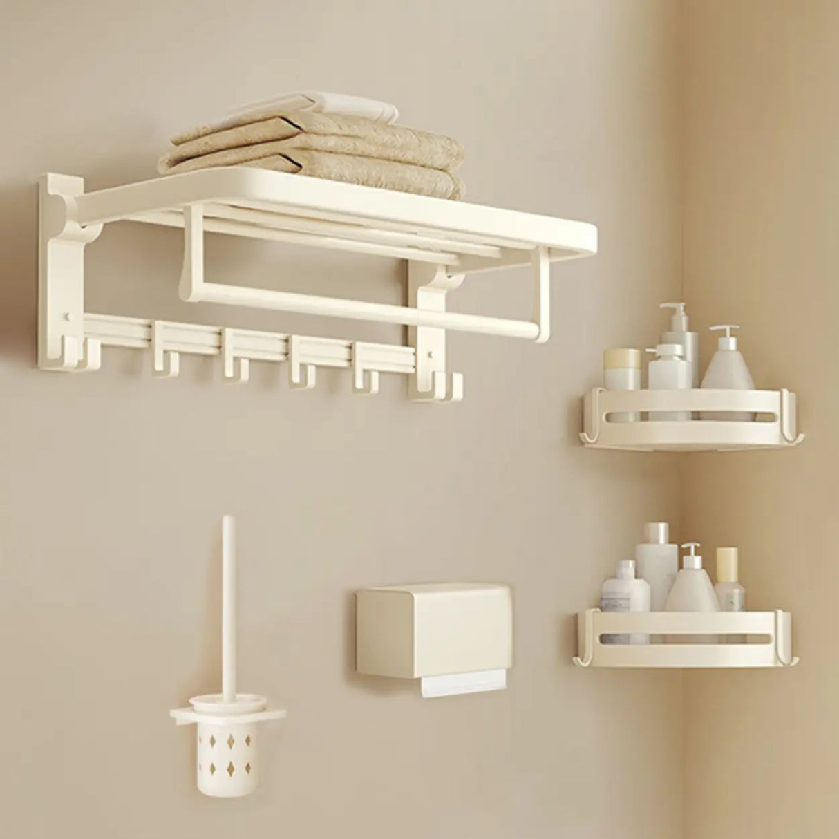 Wall-Mounted Metal White Shelf Bathroom Hardware Set Image - 15