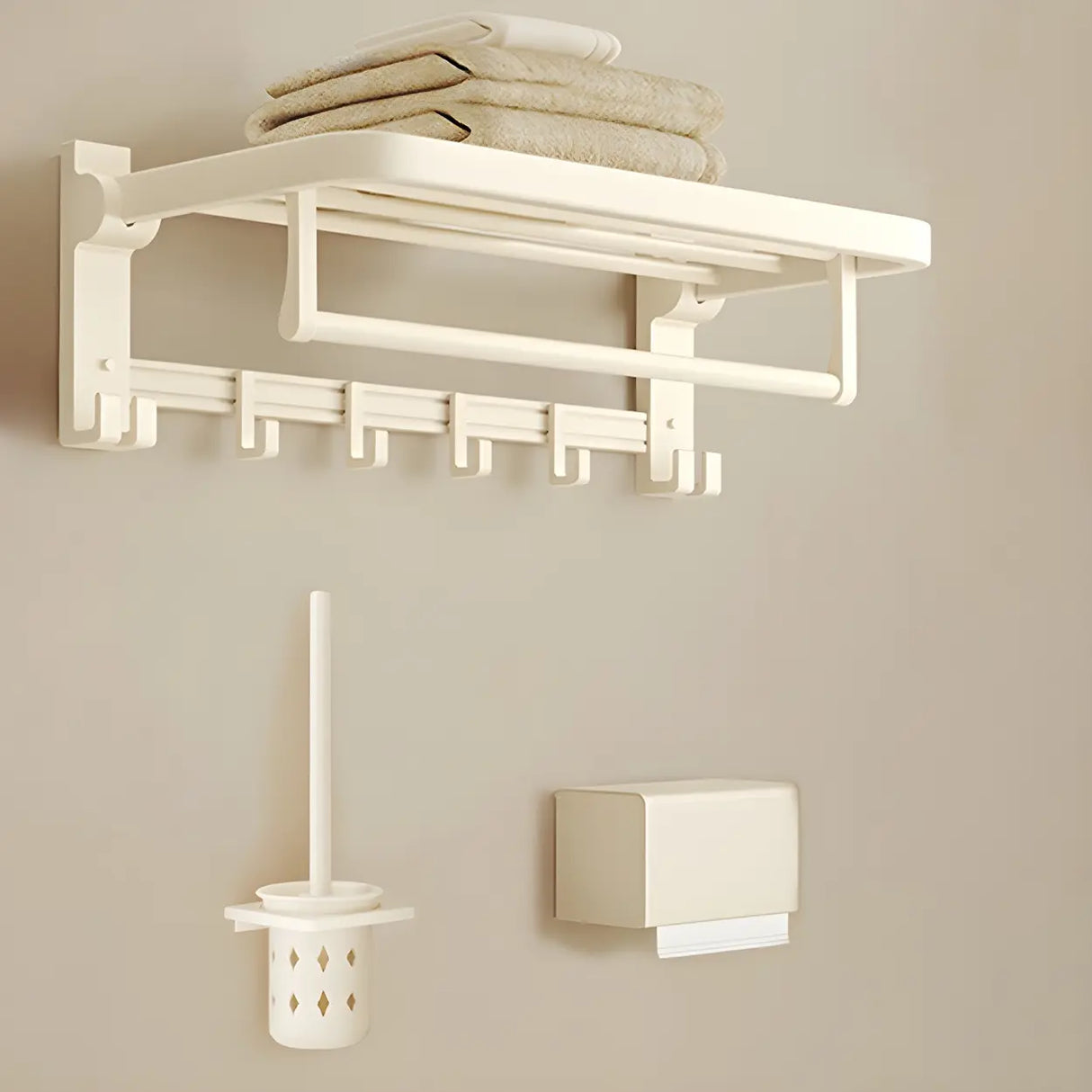 Wall-Mounted Metal White Shelf Bathroom Hardware Set Image - 24