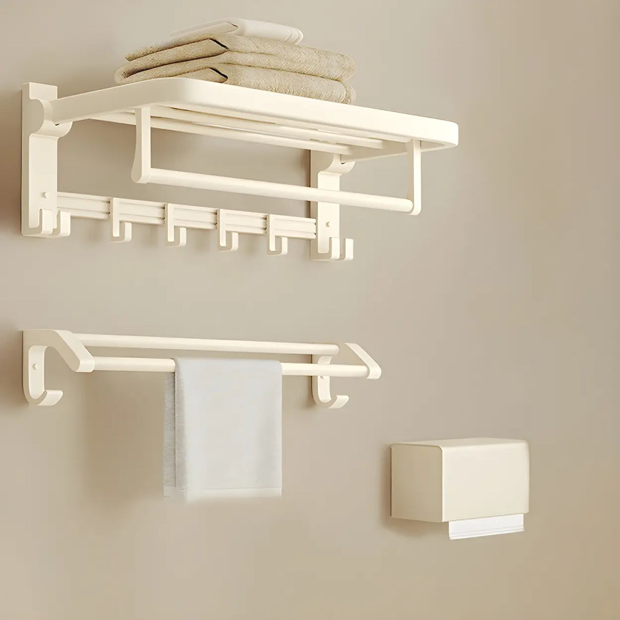 Wall-Mounted Metal White Shelf Bathroom Hardware Set Image - 25