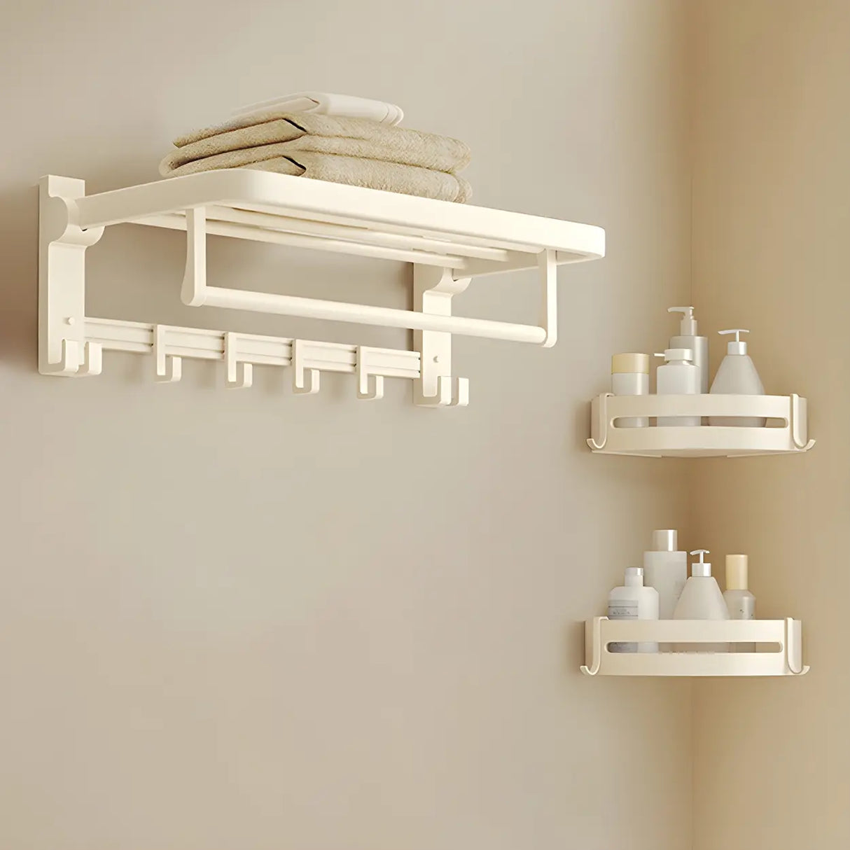 Wall-Mounted Metal White Shelf Bathroom Hardware Set Image - 26