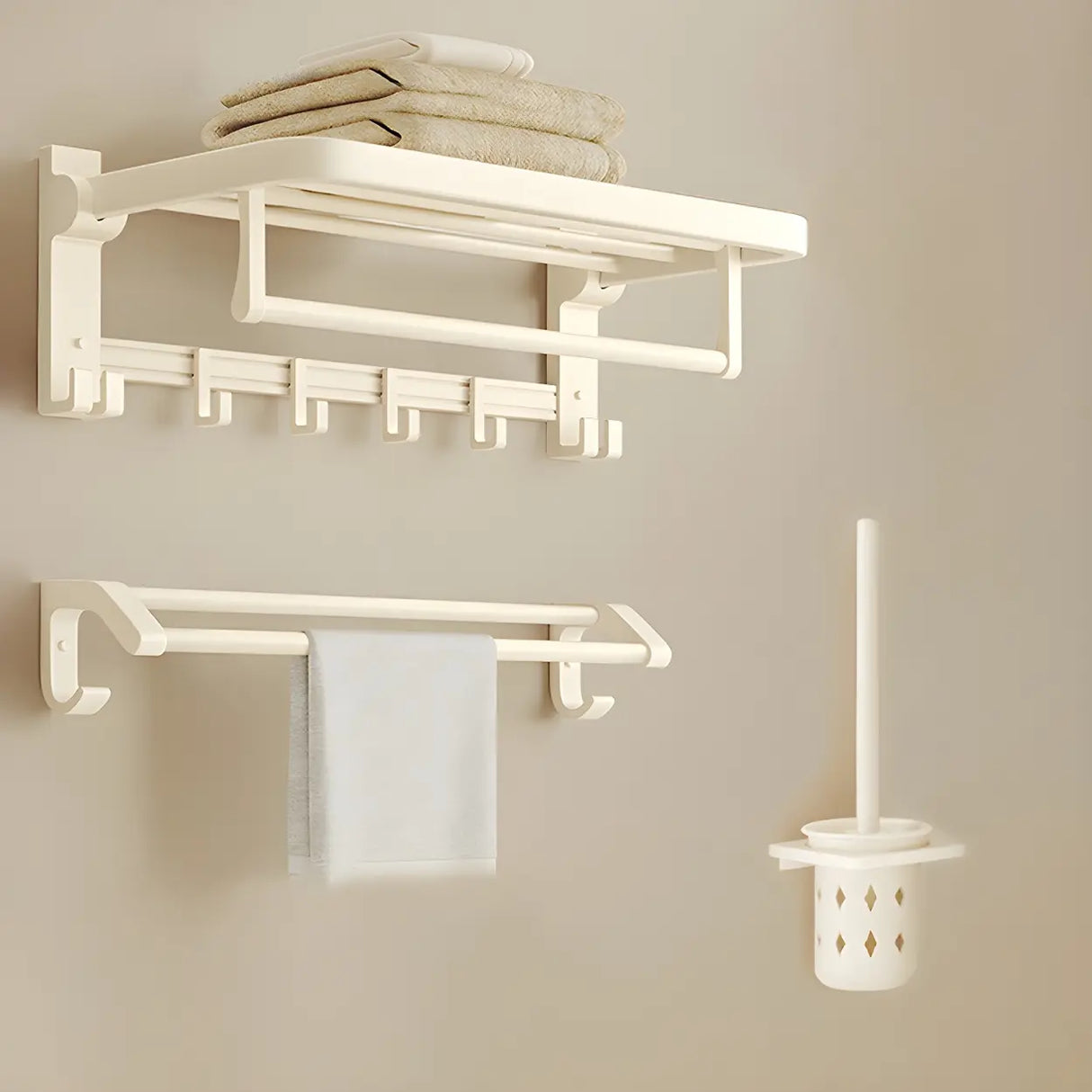 Wall-Mounted Metal White Shelf Bathroom Hardware Set Image - 27