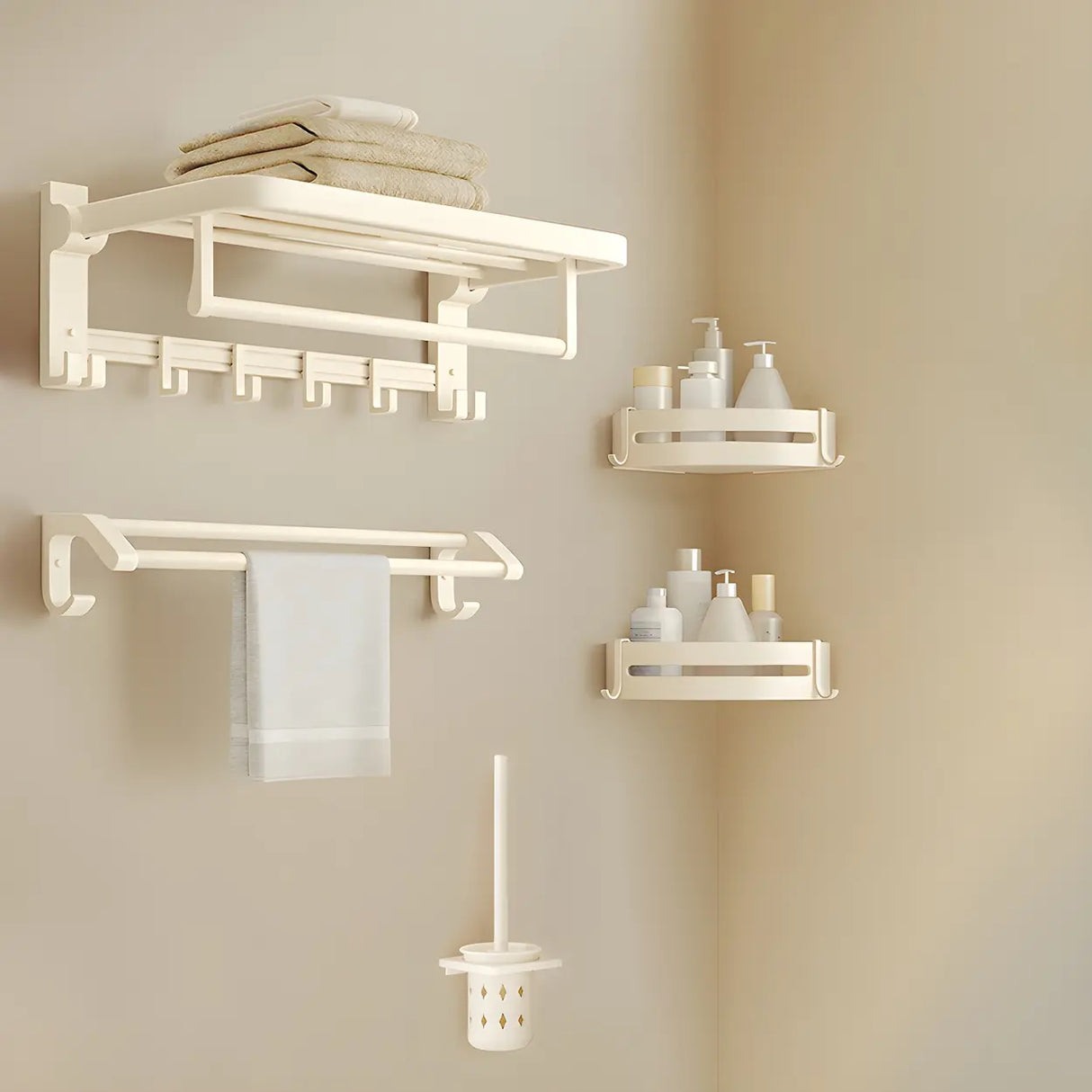 Wall-Mounted Metal White Shelf Bathroom Hardware Set Image - 5