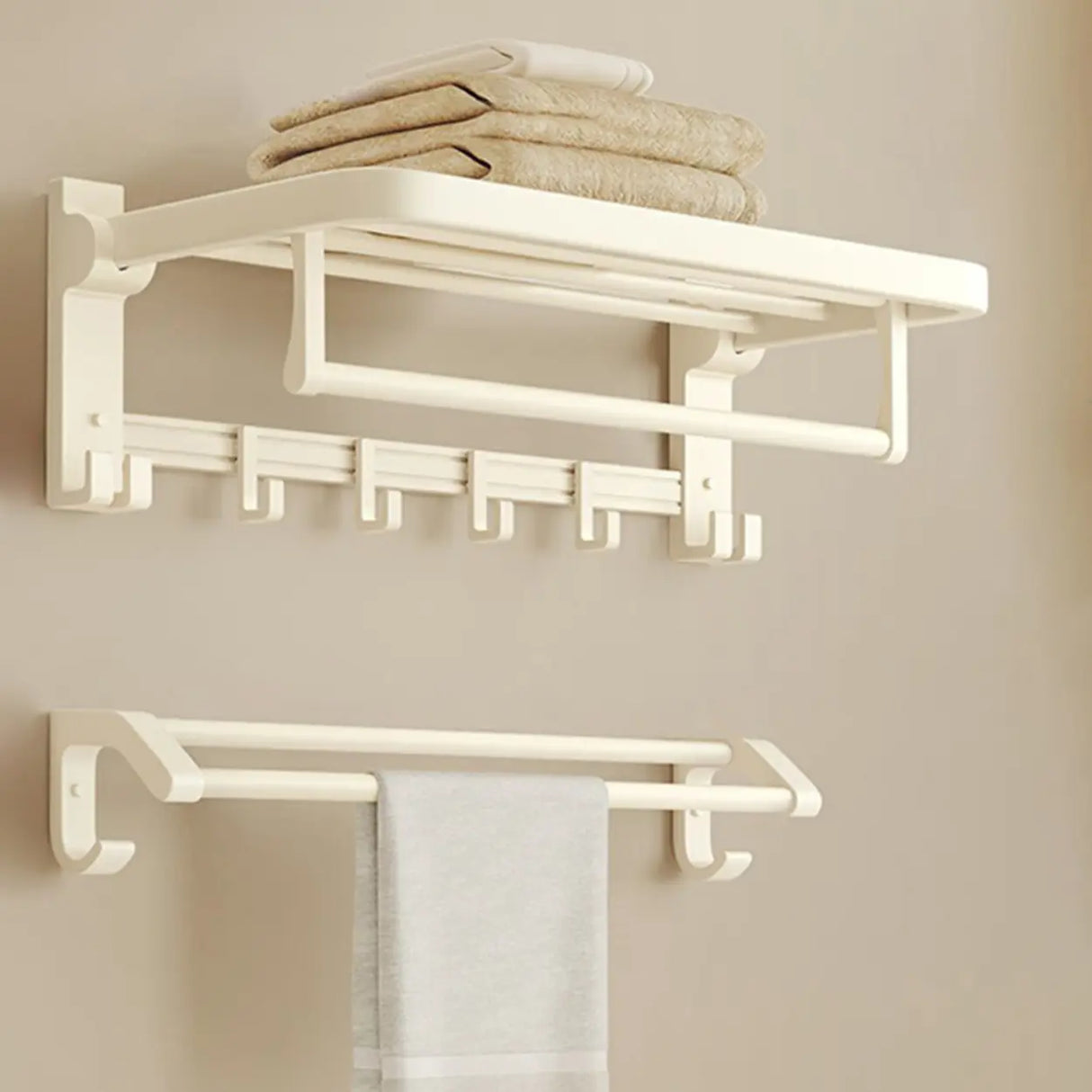 Wall-Mounted Metal White Shelf Bathroom Hardware Set Image - 9