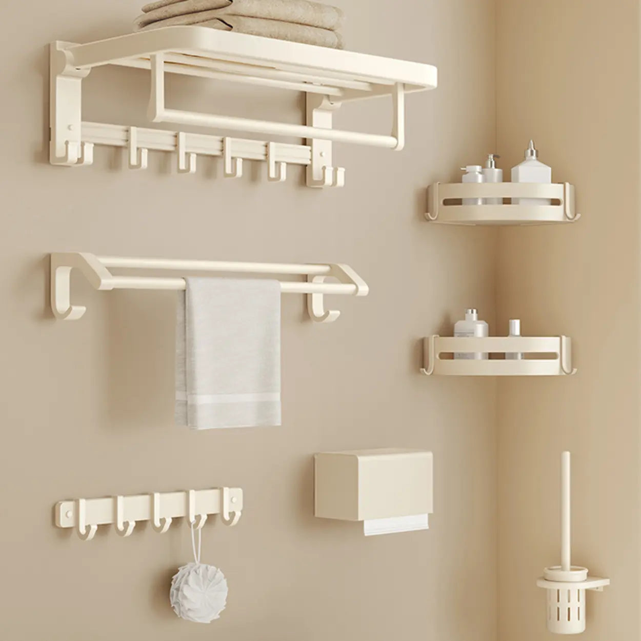 Wall-Mounted White Metal Storage Bathroom Hardware Set Image - 1