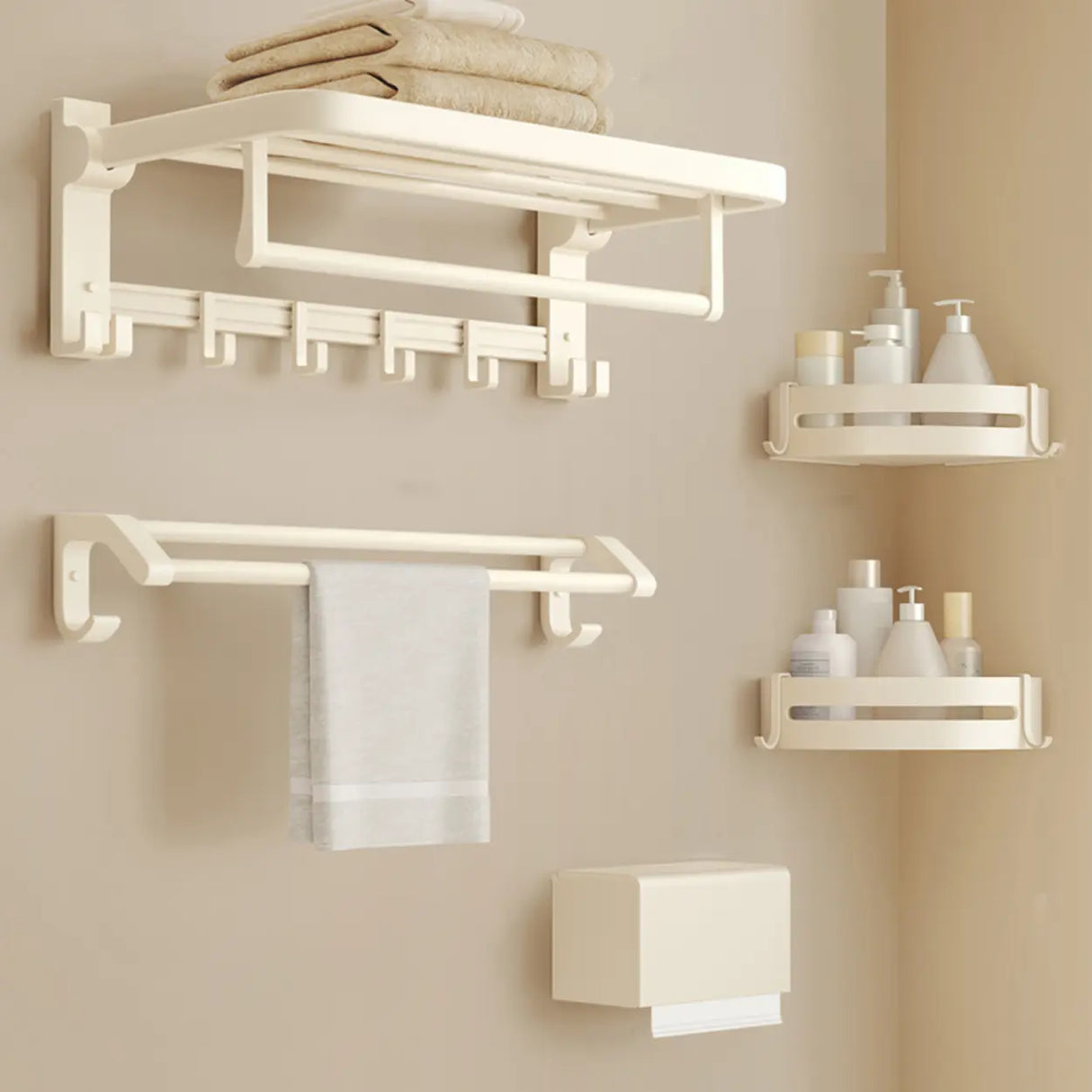 Wall-Mounted White Metal Storage Bathroom Hardware Set Image - 15