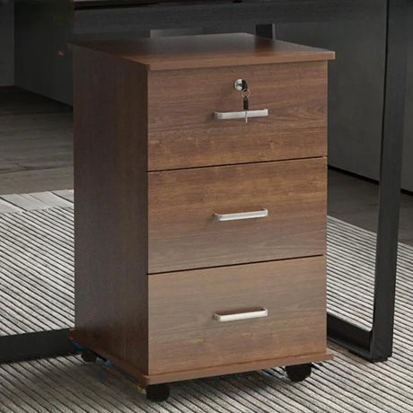 Walnut 3 Drawers Lockable Sliding Wood Filing Cabinet Image - 1