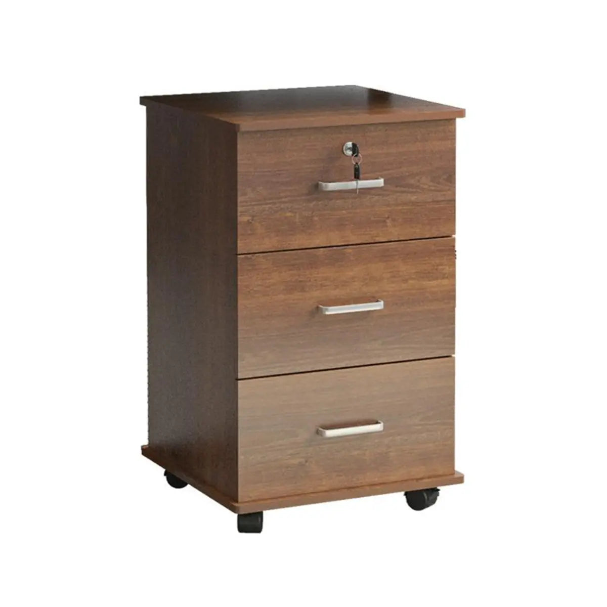 Walnut 3 Drawers Lockable Sliding Wood Filing Cabinet Image - 10