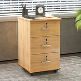 Walnut 3 Drawers Lockable Sliding Wood Filing Cabinet Image - 17