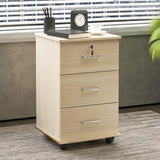 Walnut 3 Drawers Lockable Sliding Wood Filing Cabinet Image - 2