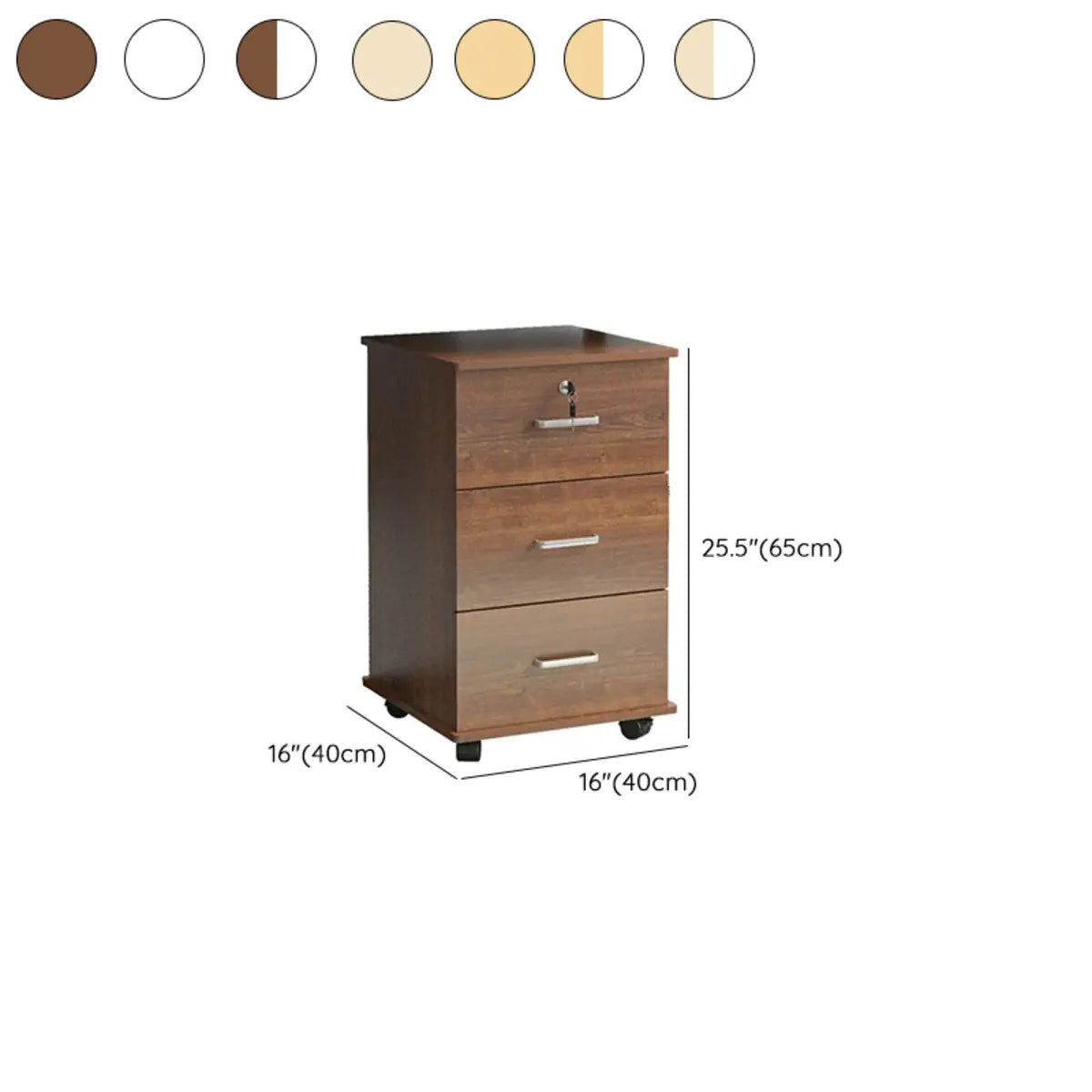 Walnut 3 Drawers Lockable Sliding Wood Filing Cabinet 