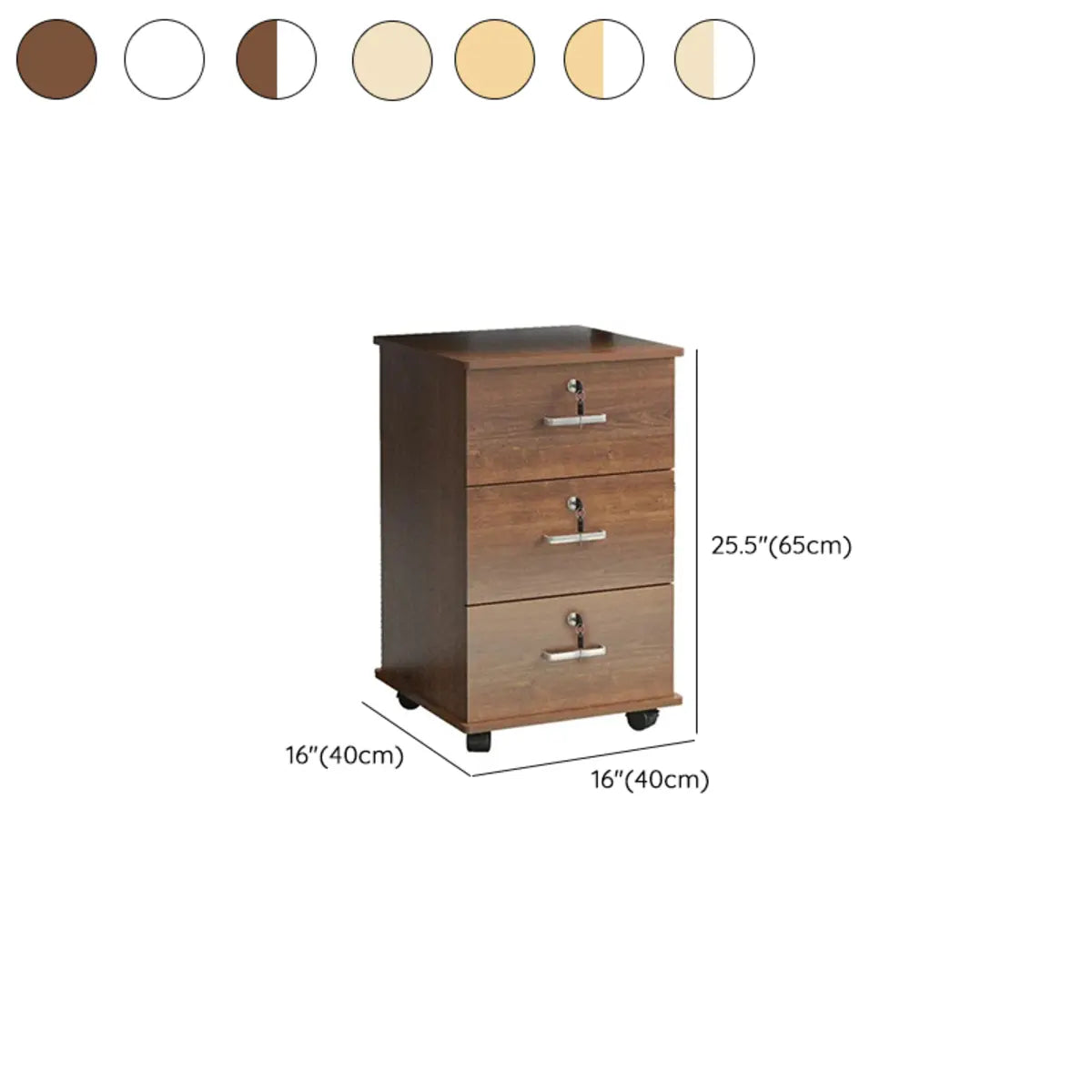 Walnut 3 Drawers Lockable Sliding Wood Filing Cabinet Image - 23