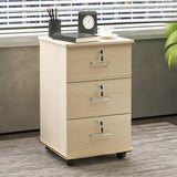 Walnut 3 Drawers Lockable Sliding Wood Filing Cabinet Image - 4