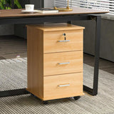 Walnut 3 Drawers Lockable Sliding Wood Filing Cabinet Image - 6