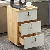 Walnut 3 Drawers Lockable Sliding Wood Filing Cabinet Image - 8