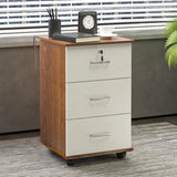 Walnut 3 Drawers Lockable Sliding Wood Filing Cabinet Image - 9