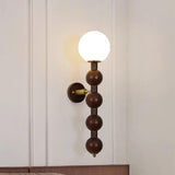 Walnut Beaded Globe Glass Shade Wood Wall Sconce Image - 1