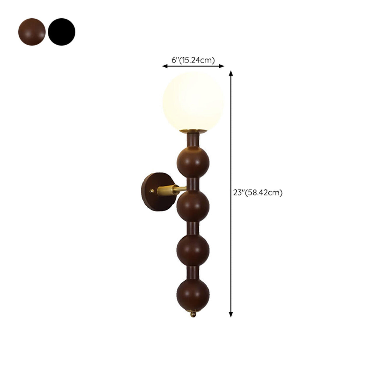 Walnut Beaded Globe Glass Shade Wood Wall Sconce 