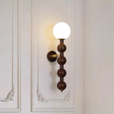 Walnut Beaded Globe Glass Shade Wood Wall Sconce Image - 4