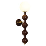 Walnut Beaded Globe Glass Shade Wood Wall Sconce Image - 5