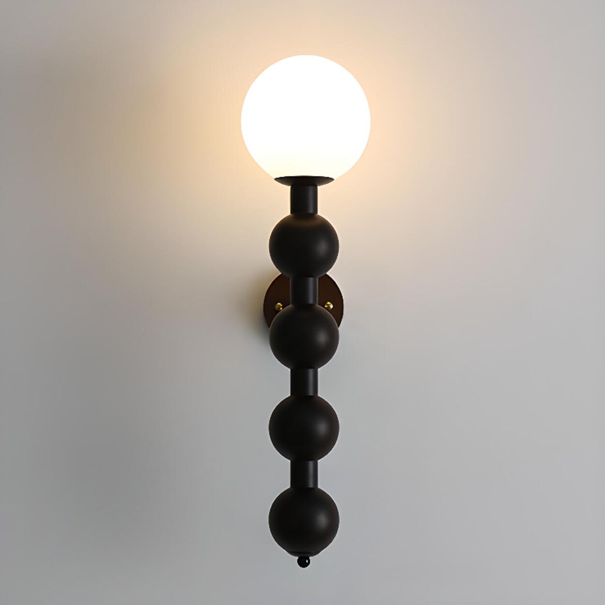 Walnut Beaded Globe Glass Shade Wood Wall Sconce Image - 7