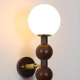 Walnut Beaded Globe Glass Shade Wood Wall Sconce Image - 9